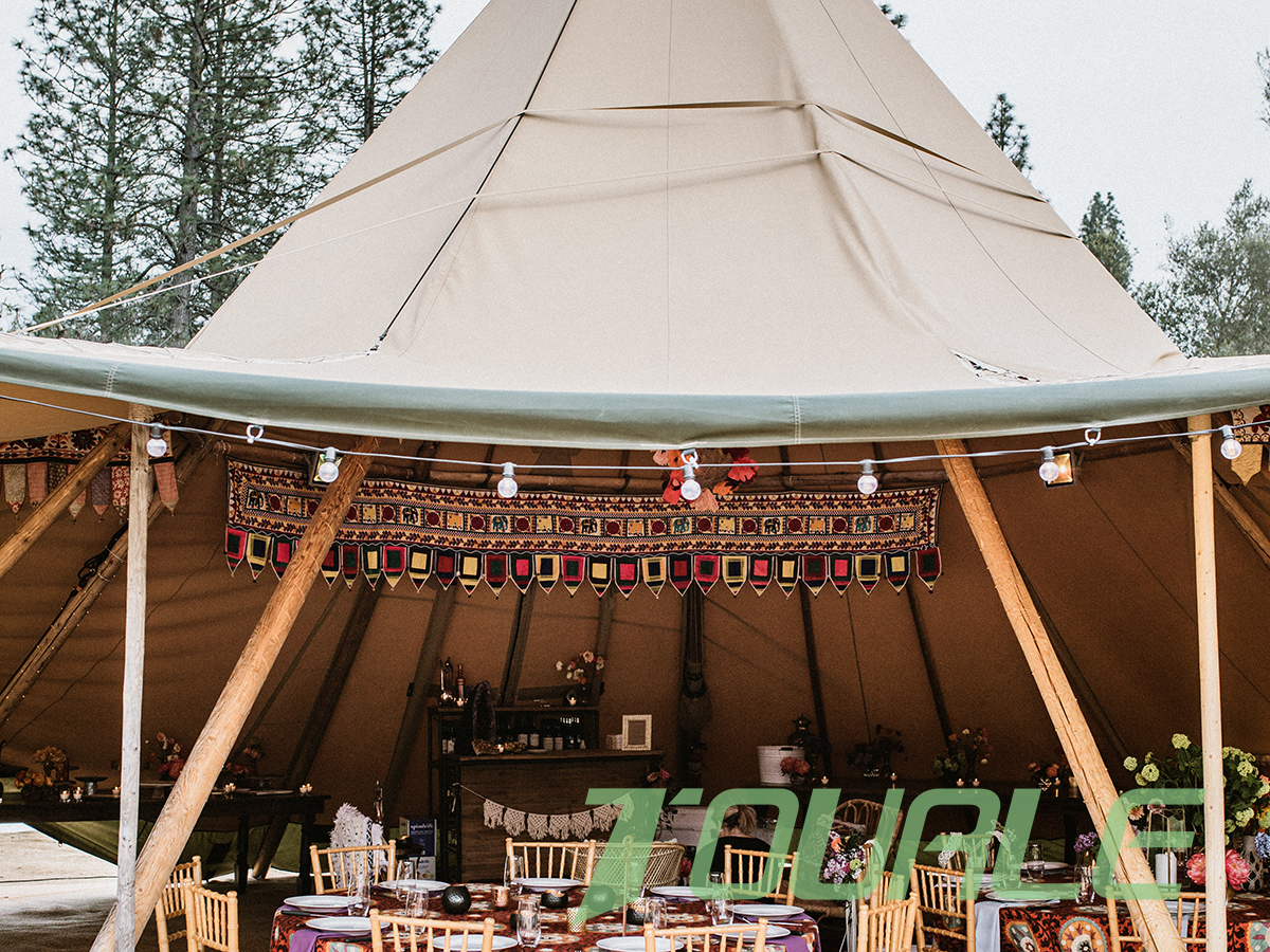 Шатор за кампување Луксузен Голем простран надворешен водоотпорен памук свадба Tipi Safari Tent-tourletent (3)