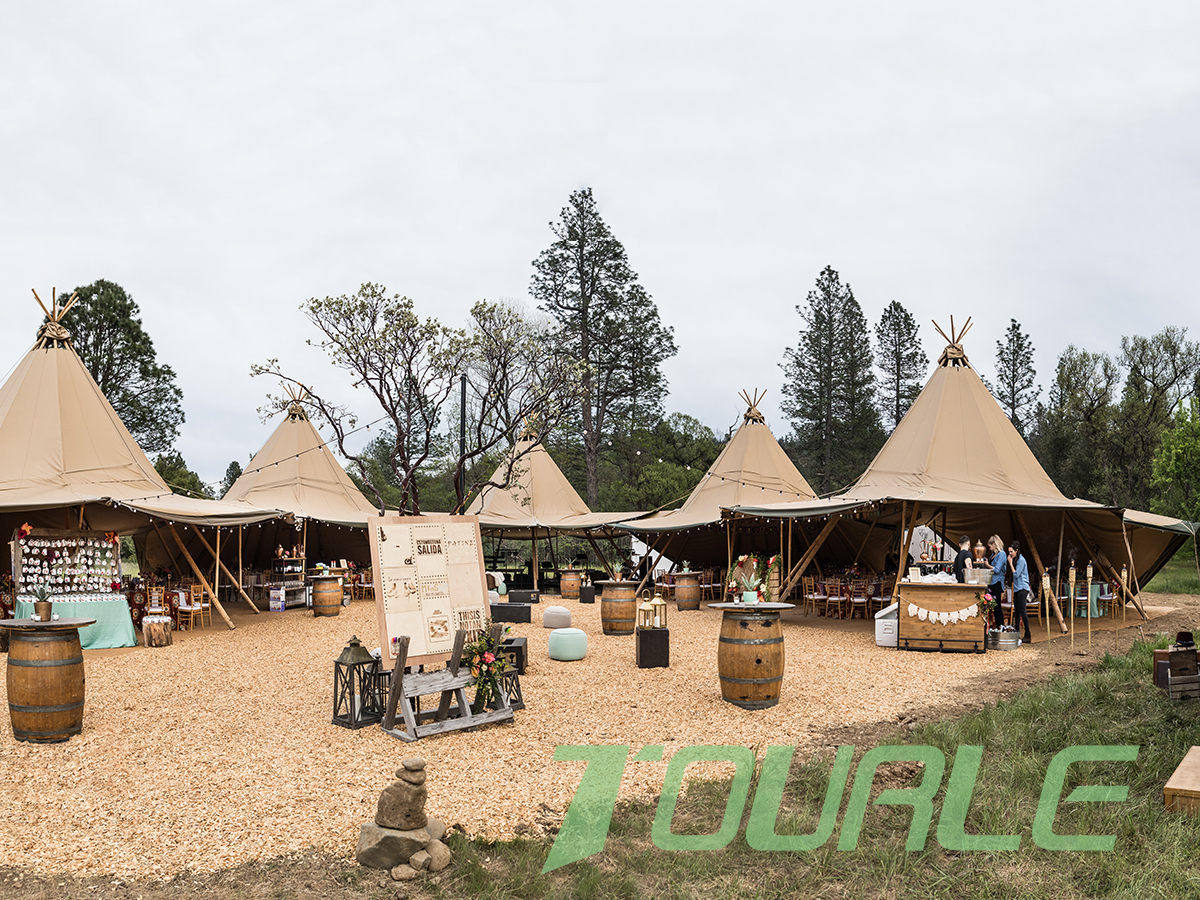 Telt til camping Luksus Stort rummeligt udendørs vandtæt bomulds bryllup Tipi Safari telt-tourlet (6)