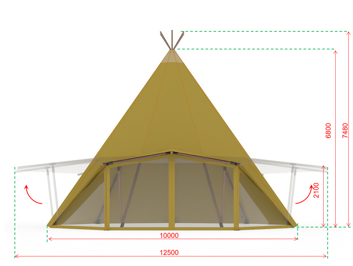Типи шатор дрвени стуб за глампинг сафари шатор луксузни шатор за венчање на отвореном (1)