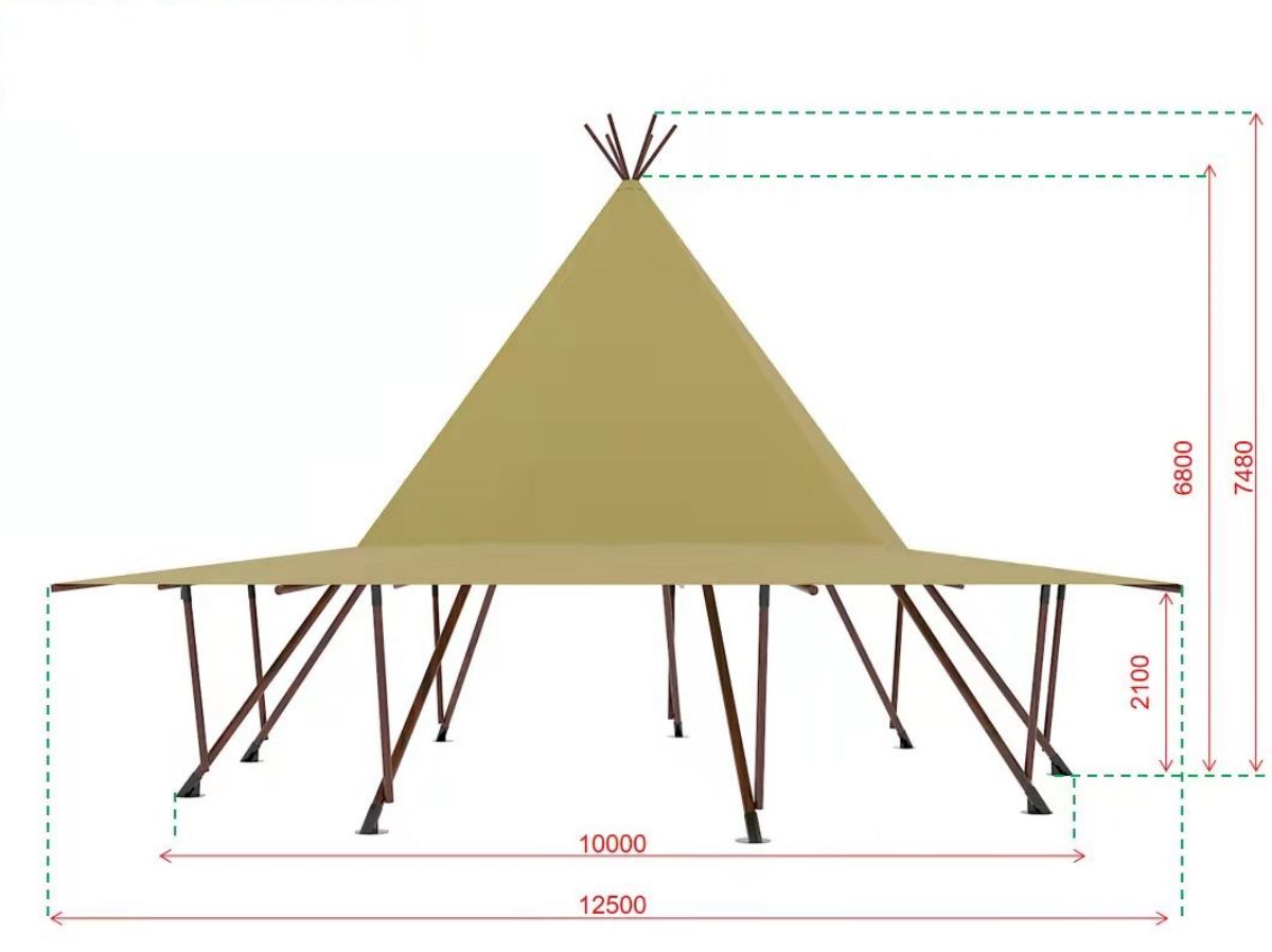 Типи шатор дрвени стуб за глампинг сафари шатор луксузни шатор за венчање на отвореном (3)