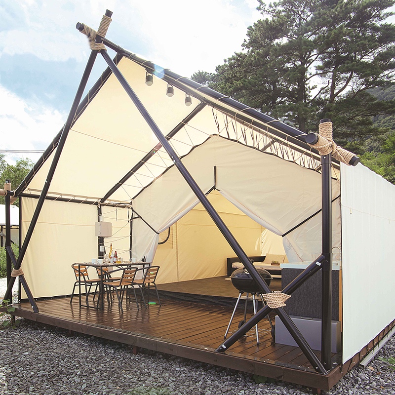 Tipi tent ໄມ້ pole glamping safari tent ຟຸ່ມເຟືອຍງານລ້ຽງກາງແຈ້ງ tent wedding (2)(1)