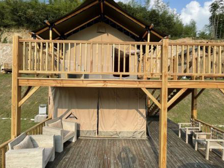 Caza camping hotel familia de dobre capa abrigo de novo deseño prefabricado safari tendas loft (2)