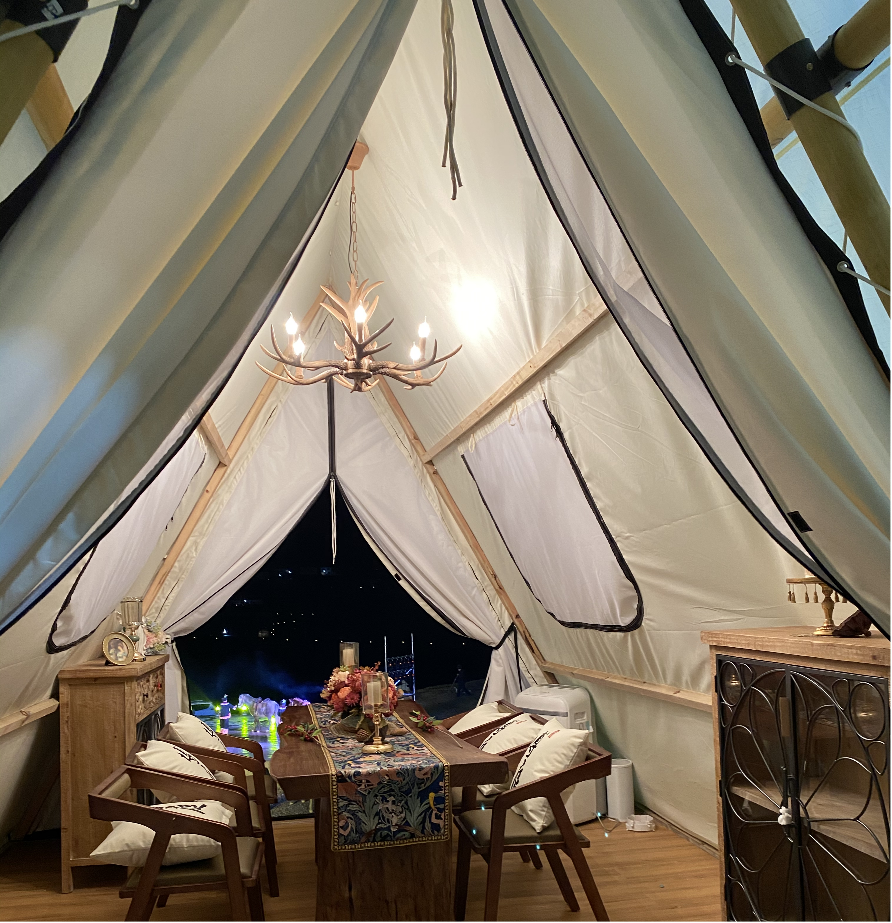 Carpa Tipi, poste de madeira, tenda de safari, tenda de luxo para festas ao aire libre (2)(1)
